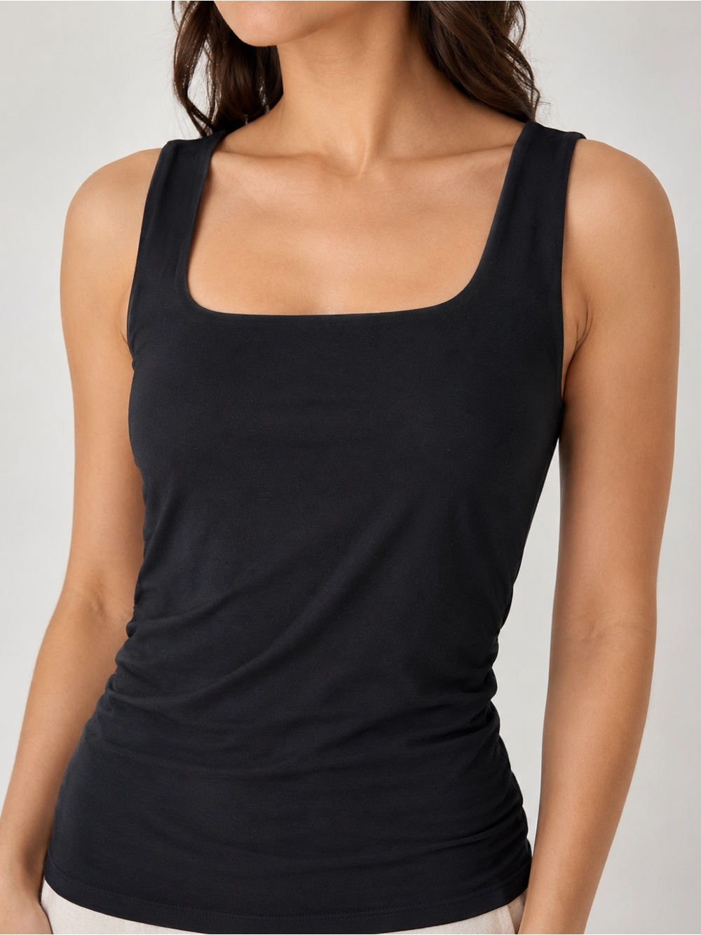 LOFT Square Neck Black Tank Top Quiet Luxury Minimalist